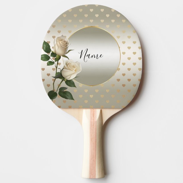 Vit ros Guld Hearts Ping Pong Paddle Pingisracket (Framsidan)