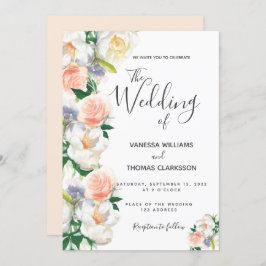 vit ros guld-manuset bröllop inbjudningar