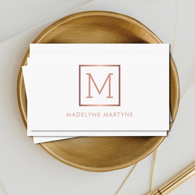 Vit ros Guld Monogram Elegant Visitkort (Skapare uppladdad)