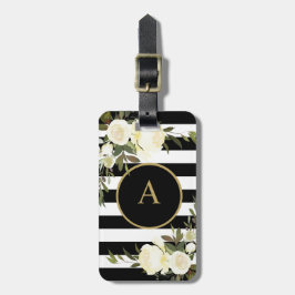 VIT ROS Guld Monogram Svartvit stripe Bagagebricka