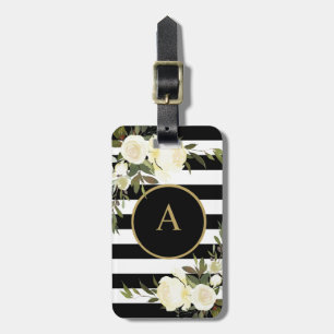 VIT ROS Guld Monogram Svartvit stripe Bagagebricka