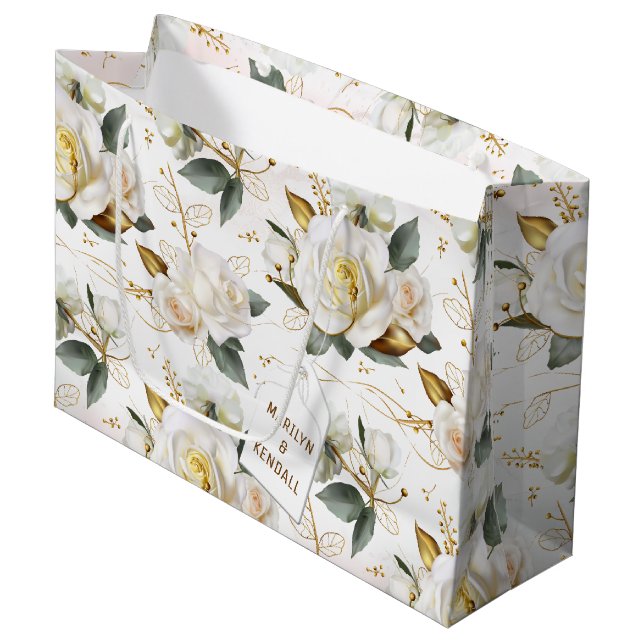 Vit ros Guld Romantic Blommigt Bröllop (Framsidan Vinklad)