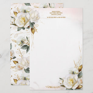 Vit ros Guld Romantic Blommigt Stationery Brevpapper