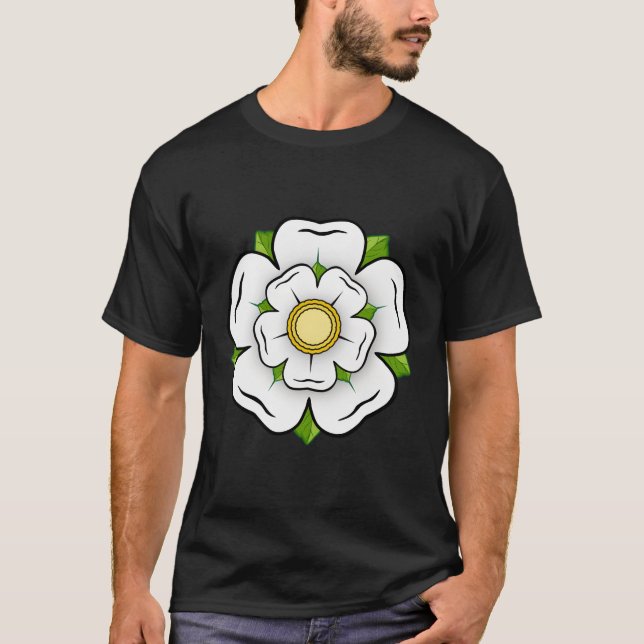 Vit ros i York British Yorkshire Symbol Flagga O T Shirt (Framsida)