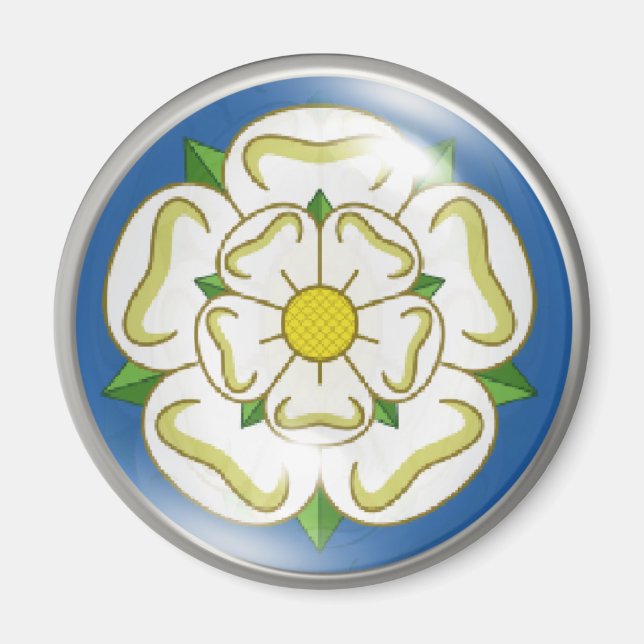 Vit ros i Yorkshire Flagga Magnet (Framsidan)