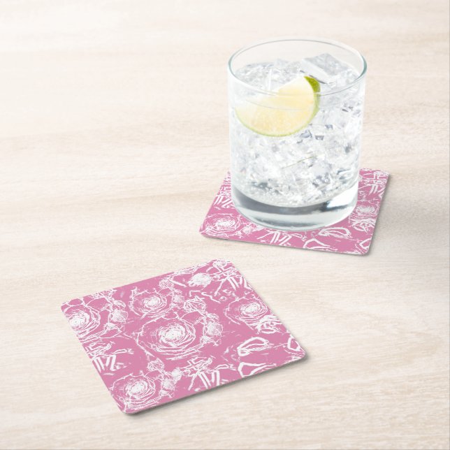 Vit ros Illusion Snöre Design Underlägg Papper Kvadrat (Insitu)