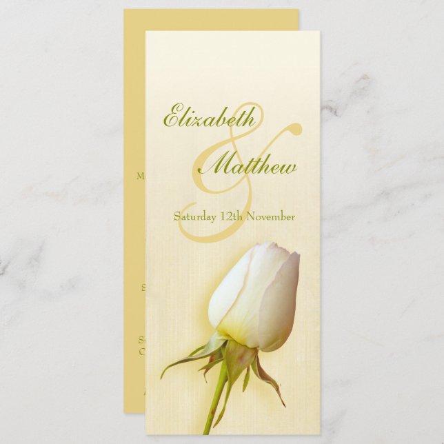 Vit ros knopp bröllopsmottagning middagsmeny inbjudningar (Fram/baksida)