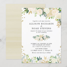 Vit ros kräm guld elegant blommigt bröllop inbjudningar