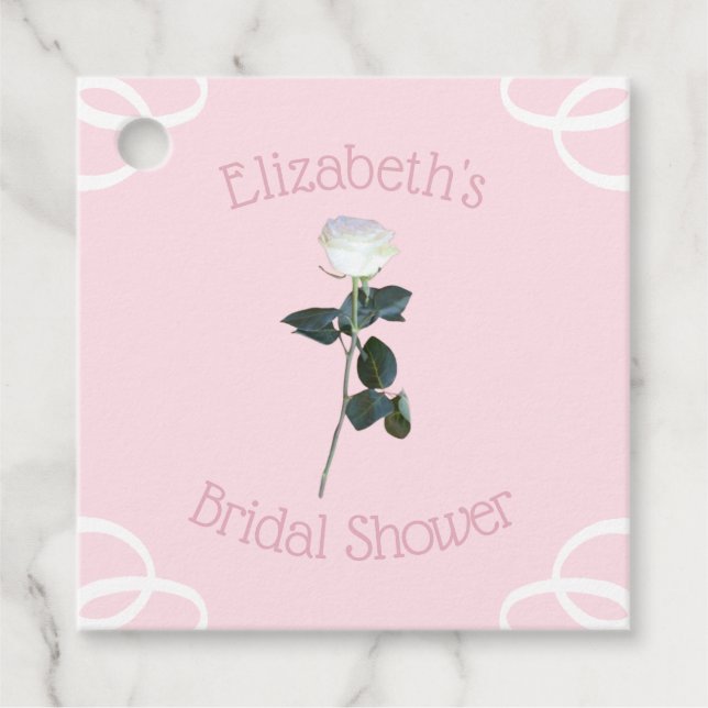 Vit Ros Kronblad Rosa Bröllopsdusch Gåvor Etiketter (Framsida)