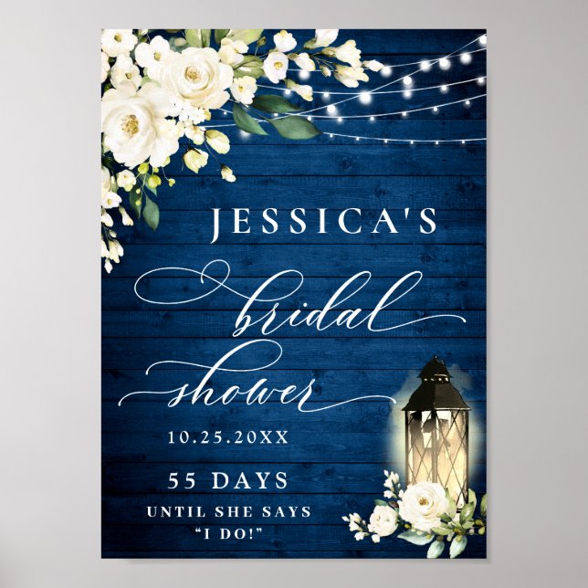 Vit ros Lantern Blue Wood Möhippa Poster (Framsidan)