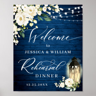 Vit ros Lantern Blue Wood Rehearsal Middag Poster