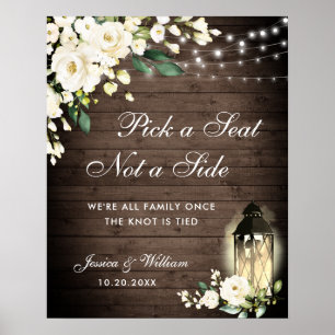 Vit ros Lantern Bröllop Ceremony Seating Poster