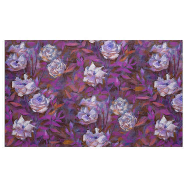 vit ros, lila löv, blommigt tyg (Fat Quarter)