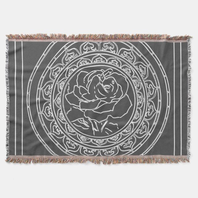 Vit ros Mandala - Throw Blanket Filt (Framsidan)