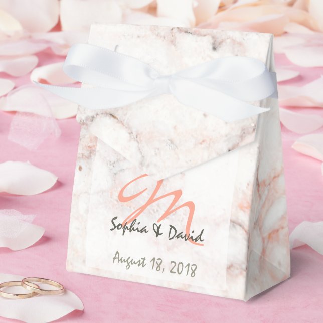 Vit ros Marble Monogram Wedding Favor Presentaskar (Bröllop)
