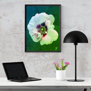 Vit ros med mörkt hjärta - oljemålning poster