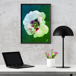 Vit ros med mörkt hjärta - oljemålning poster