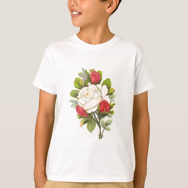 Vit ros med röda buskar t-shirt (Framsida)