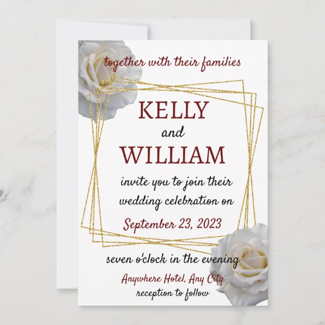 Vit ros Modern Blommigt Bröllop Inbjudningar (Framsida)