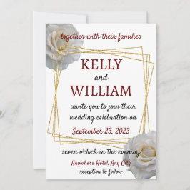 Vit ros Modern Blommigt Bröllop Inbjudningar