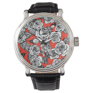 Vit ros mönster armbandsur