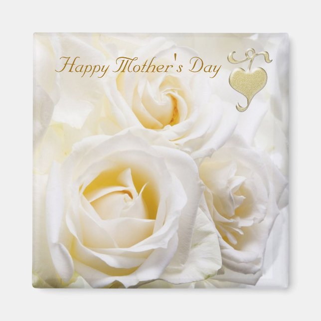 Vit ros - Mors dag Magnet (Framsidan)