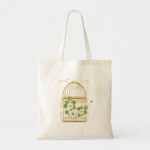 Vit ros och A Guld Birdcage Gardeners Tote Ba Tygkasse