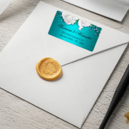 Vit ros och Aqua Elegant bröllop Adressetikett