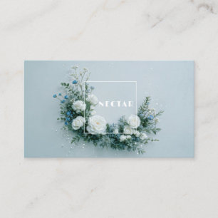 Vit Ros och Damblå Blommig Ren Ram Visitkort