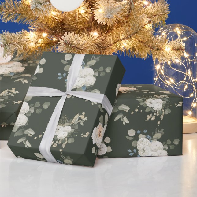 Vit ros och Eucalyptus Winter Festival Presentpapper (Helgdagar)