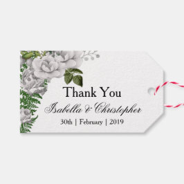 Vit ros och Ferns Bröllop Tack Presentetikett