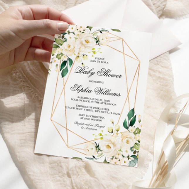 Vit ros och Greenery Baby Shower Inbjudningar (Skapare uppladdad)