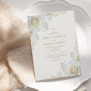 Vit Ros och Gula Blommor Elegant Bröllop Inbjudningar