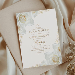 Vit Ros och Gula Blommor Elegant Mjuk Bröllop Inbjudningar