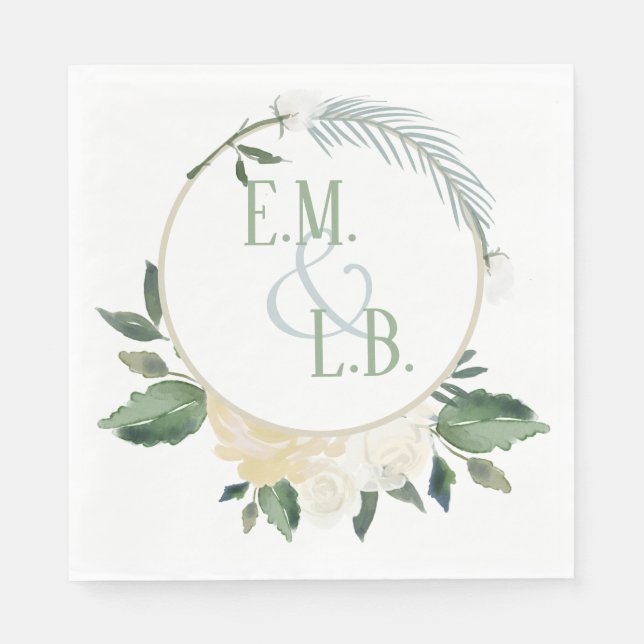 Vit ros och Guld Boho Pappersservett (Framsidan)