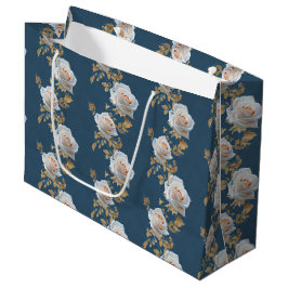 Vit ros och guld löv i blå botten