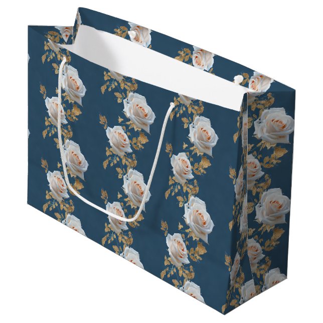 Vit ros och guld löv i blå botten (Framsidan Vinklad)