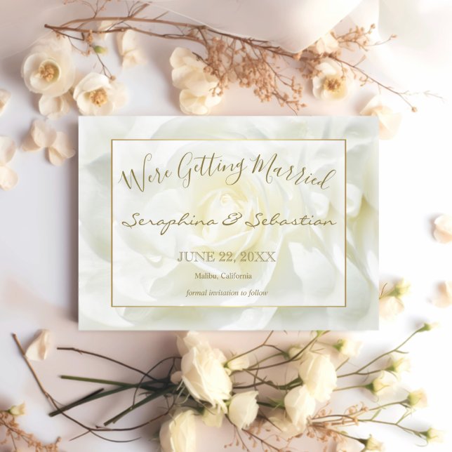 Vit ros och guld Vi gifter oss Bröllop Spara Datumet (Skapare uppladdad)