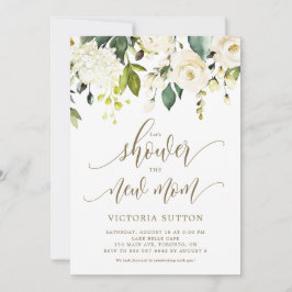 Vit ros och Hydrangeas Baby Shower Inbjudningar