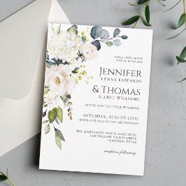 Vit ros och Hydrangeas Elegant Blommigt Bröllop Inbjudningar