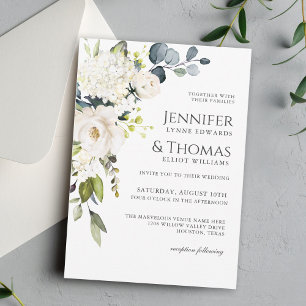Vit ros och Hydrangeas Elegant Blommigt Bröllop Inbjudningar