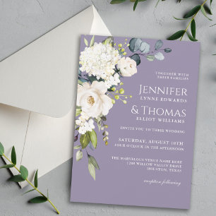Vit ros och Hydrangeas Elegant Blommigt Bröllop Inbjudningar