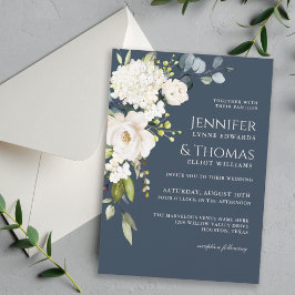Vit ros och Hydrangeas Elegant Blommigt Bröllop Inbjudningar