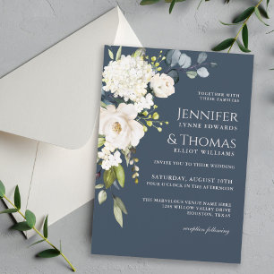 Vit ros och Hydrangeas Elegant Blommigt Bröllop Inbjudningar