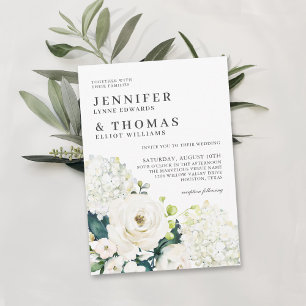 Vit ros och Hydrangeas Elegant Blommigt Bröllop Inbjudningar