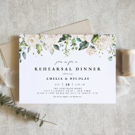 Vit ros och Hydrangeas Rehearsal Dinner Inbjudningar