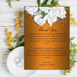 Vit ros och metallisk Orange Bröllop Tack Kort