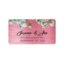Vit ros och metallisk Rosa Modern Bröllop Adressetikett