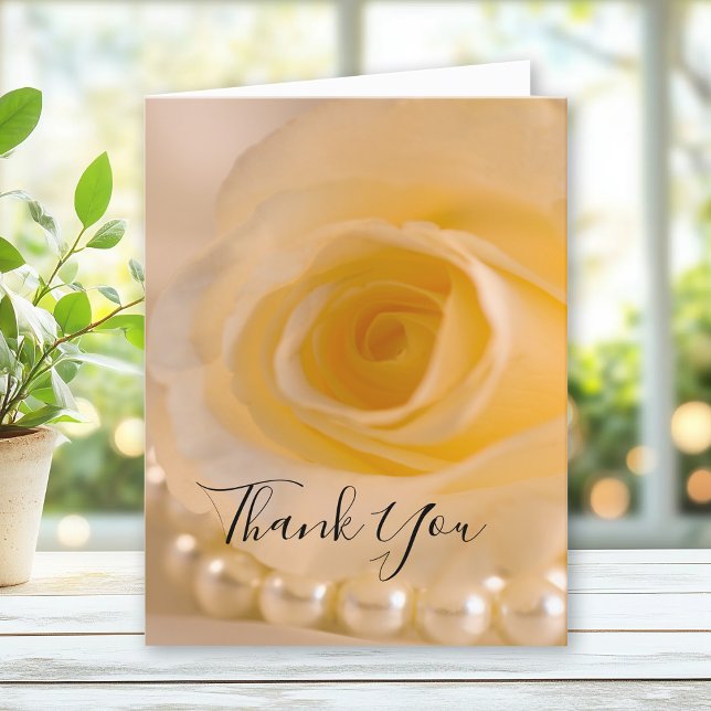 Vit ros och Pearls Bröllop Tackkort (Skapare uppladdad)