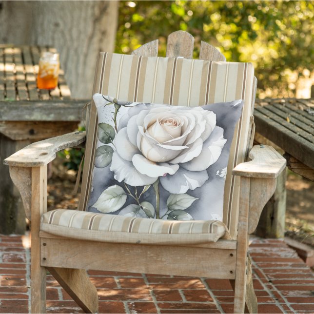 Vit ros och rosenknopp, Silver Löv Kudde (Stol)